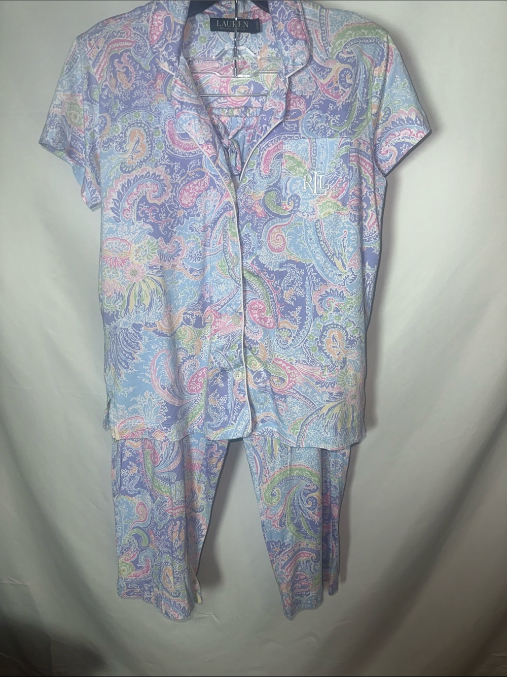 Ralph Lauren womens Pastel Paisley Short-Sleeve Pajama Set - Light Blue